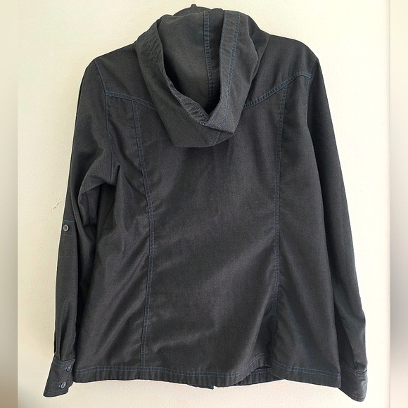 Columbia Men's Gray Button Up Shirt w/ Detachable Hood And Blue Accents Size L - Picture 3 of 7